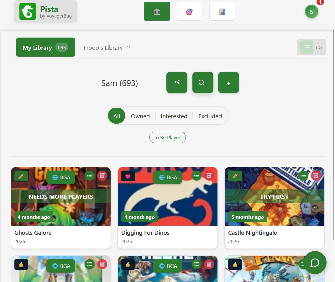 Shared household collection view comparing owned games and planning game nights together